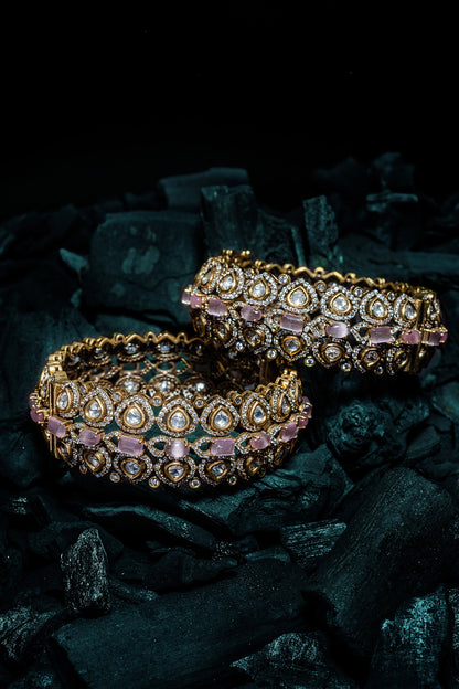 Gold & Pink Kundan Polki Bangles 