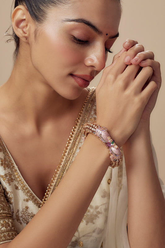 Gold & Pink Kundan Polki Designer Bangle 