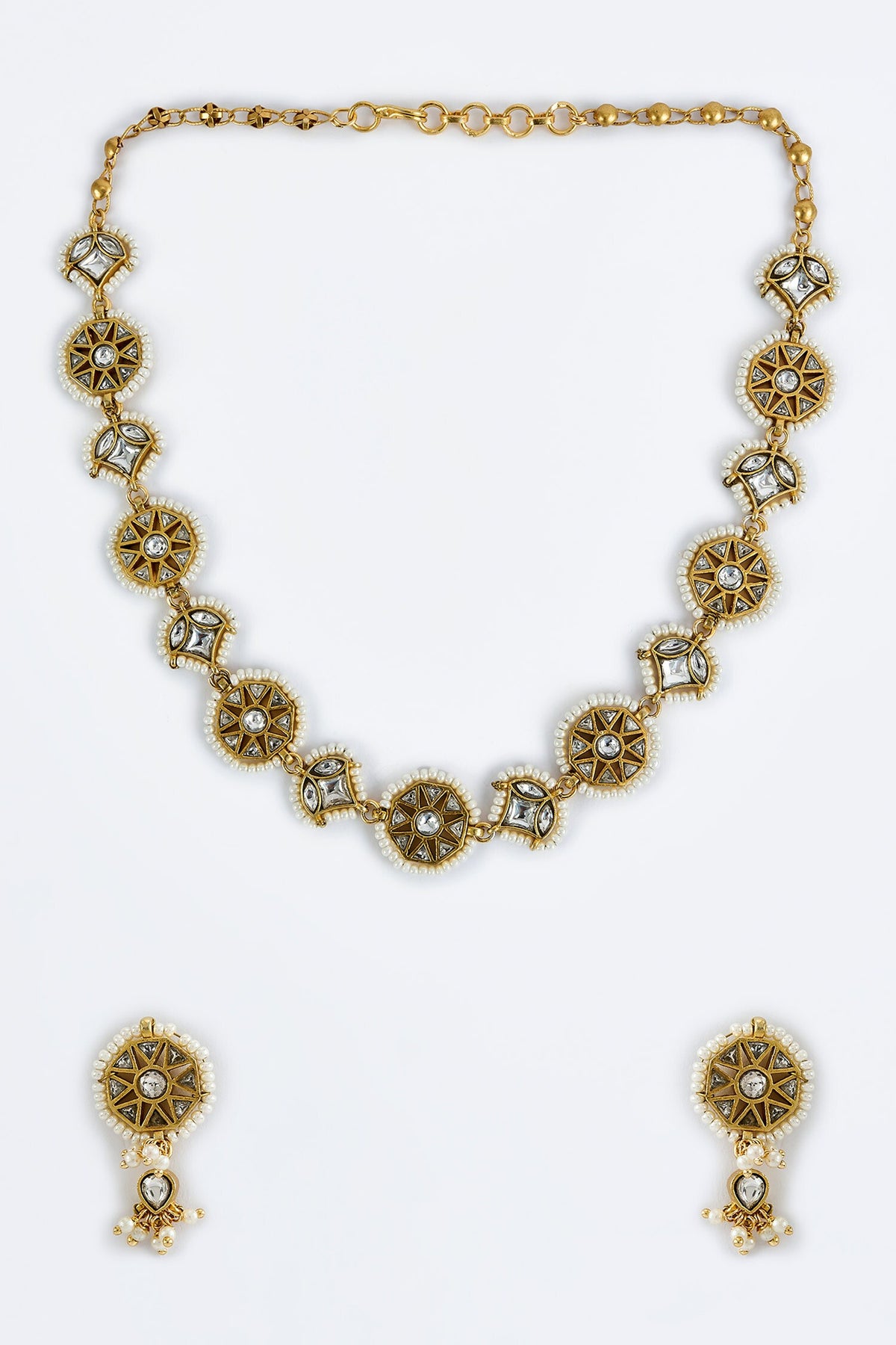 Gold Kundan Polki Necklace & Earring Set 