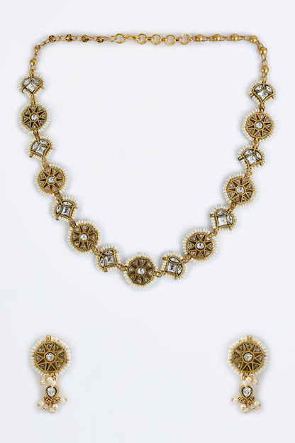 Gold Kundan Polki Necklace & Earring Set 