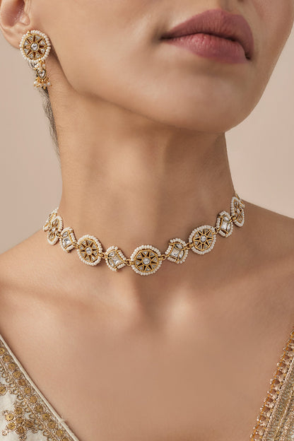 Gold Kundan Polki Necklace & Earring Set 