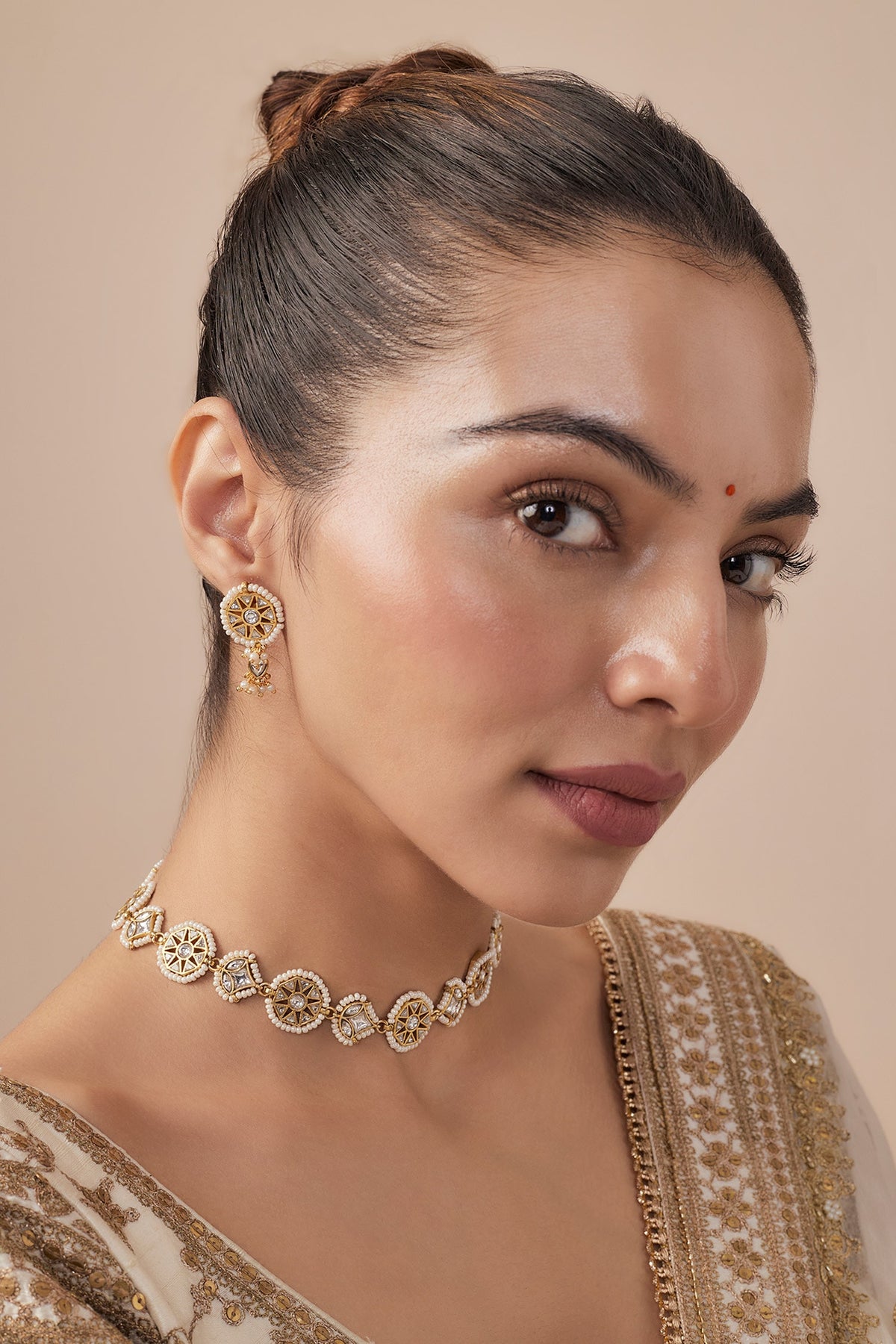 Gold Kundan Polki Necklace & Earring Set 