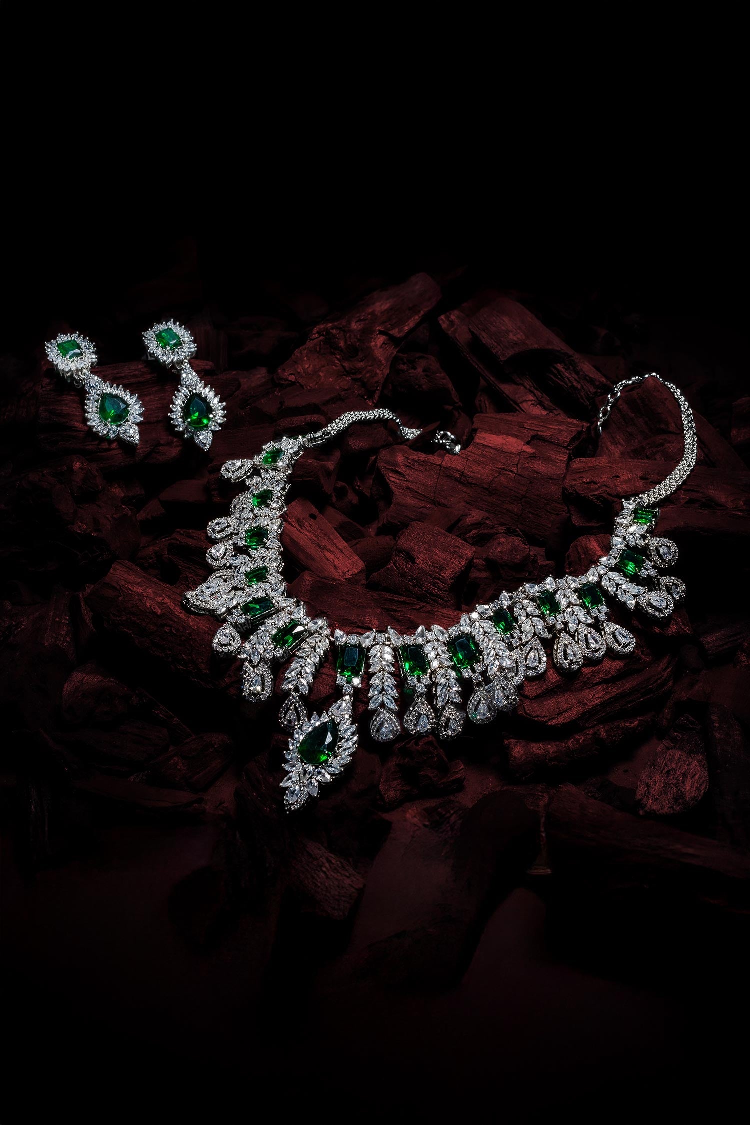 Designer Silver & Green Jewellery Set 