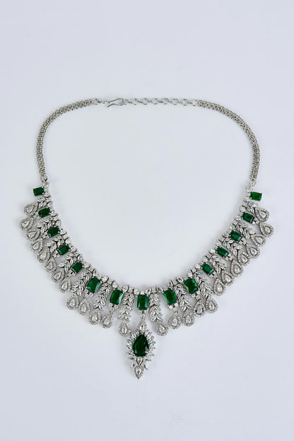 Designer Silver & Green Jewellery Set 
