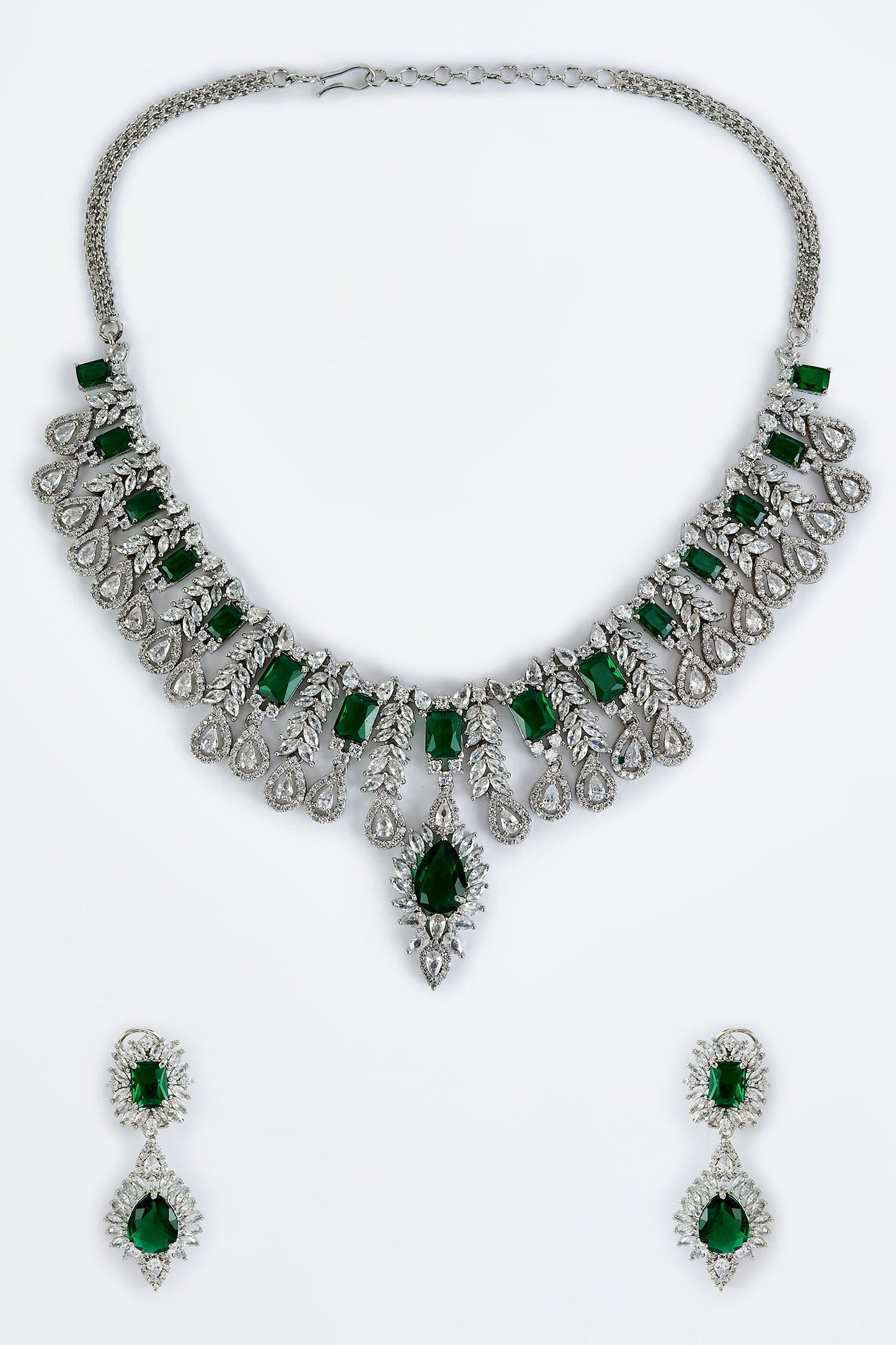 Designer Silver & Green Jewellery Set 