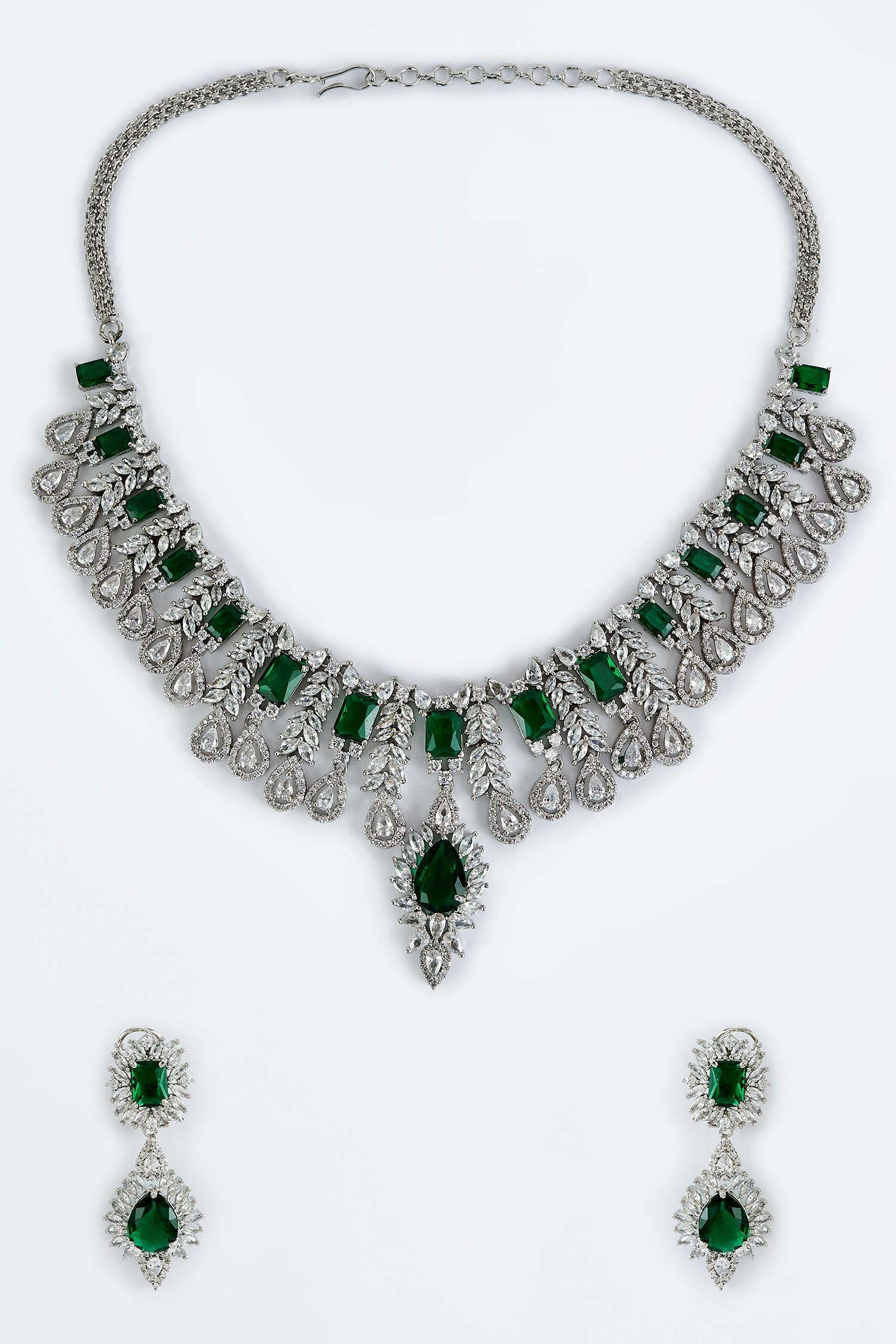 Designer Silver & Green Jewellery Set 