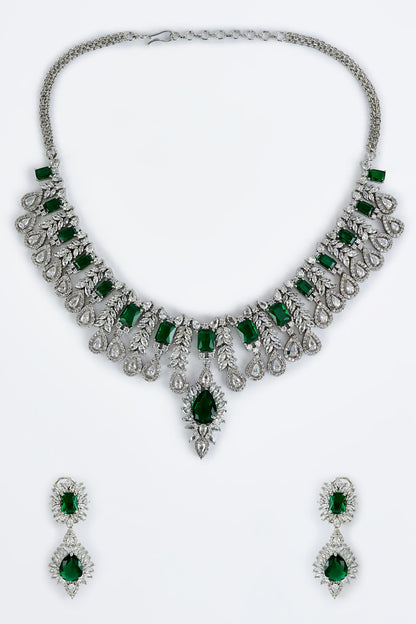 Designer Silver & Green Jewellery Set 
