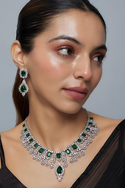 Designer Silver & Green Jewellery Set 