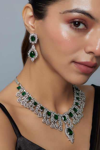 Designer Silver & Green Jewellery Set 