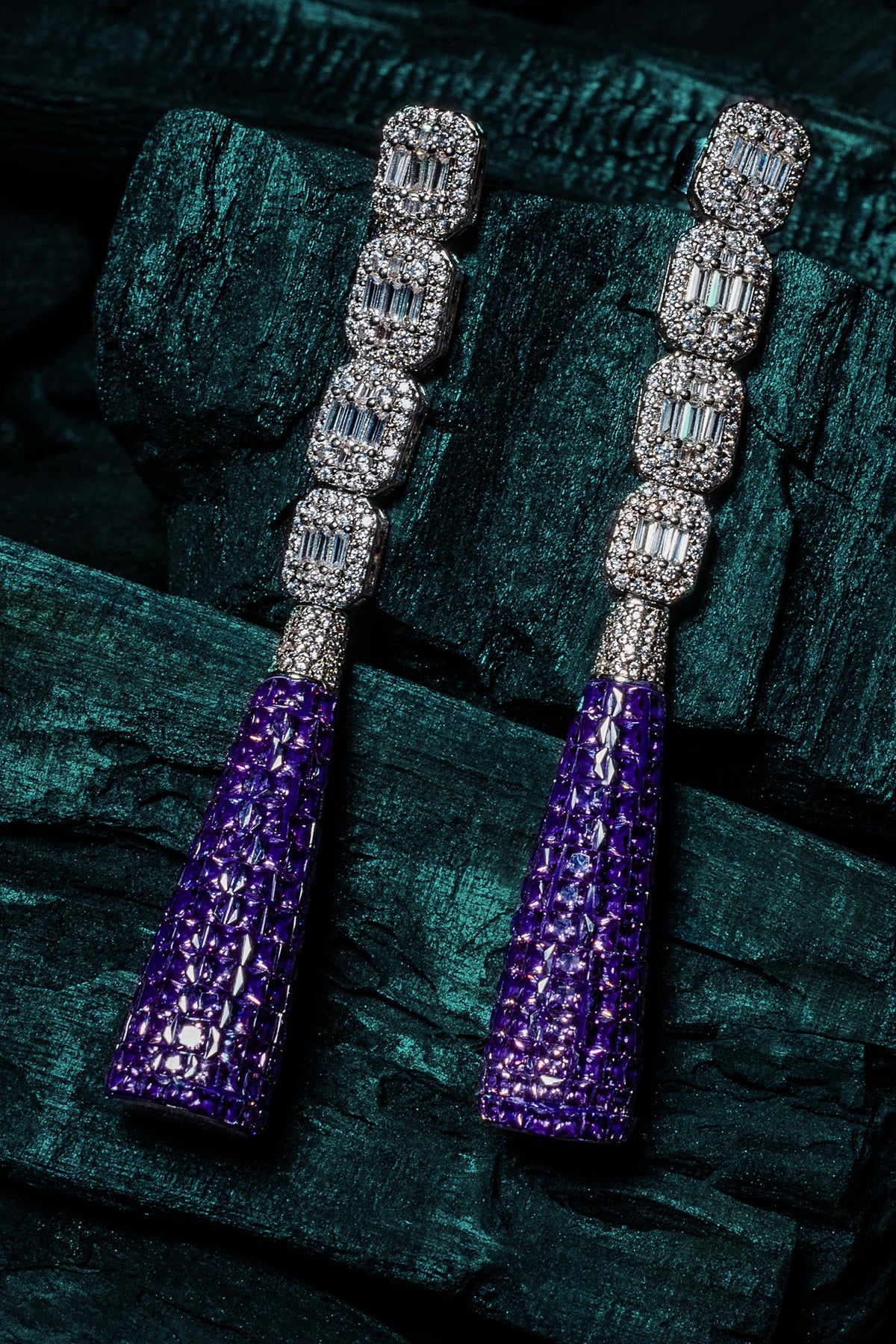 Silver & Purple Zircon Danglers 