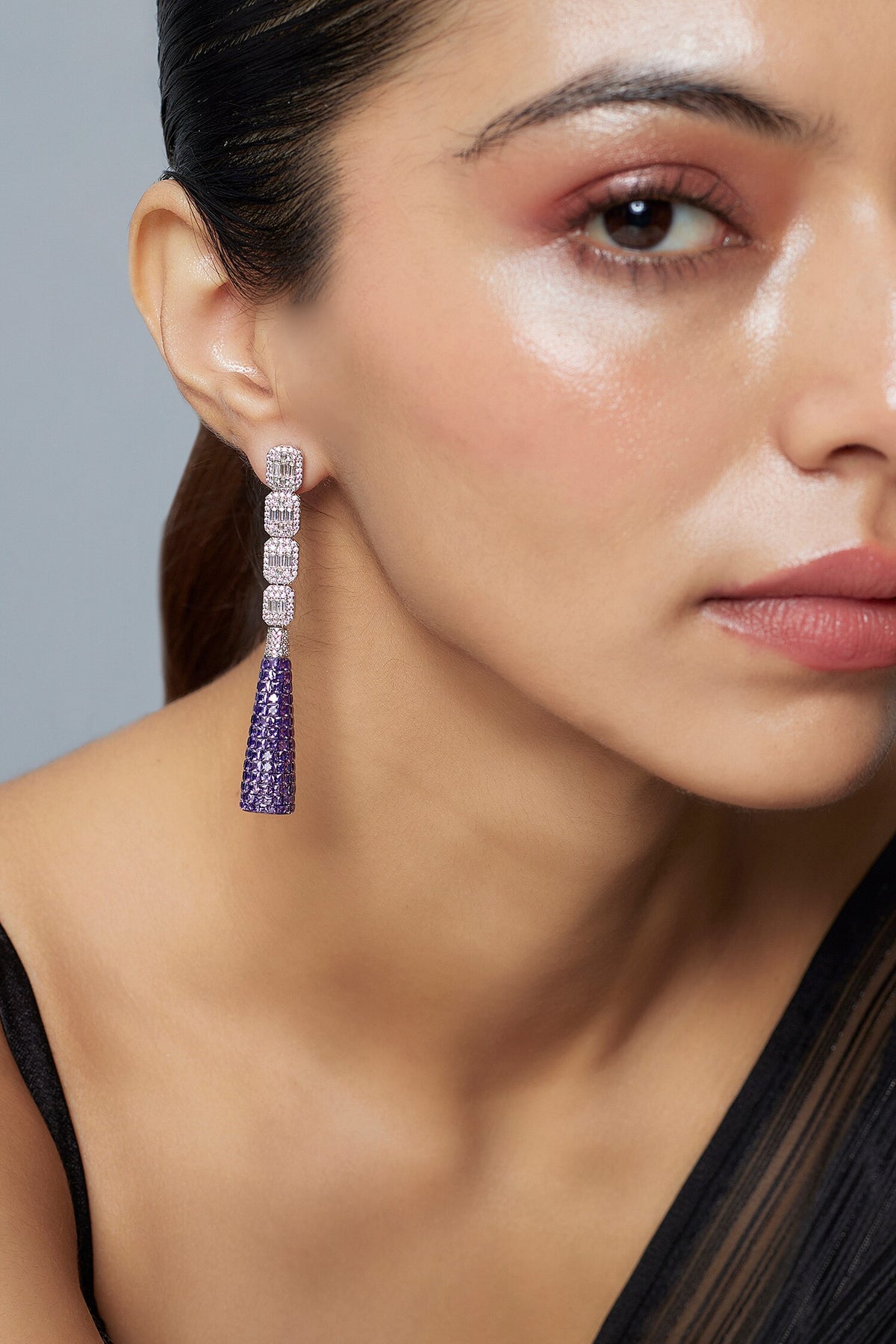 Silver & Purple Zircon Danglers 