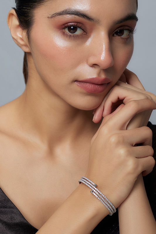 Silver Zircon Embellished Kada 