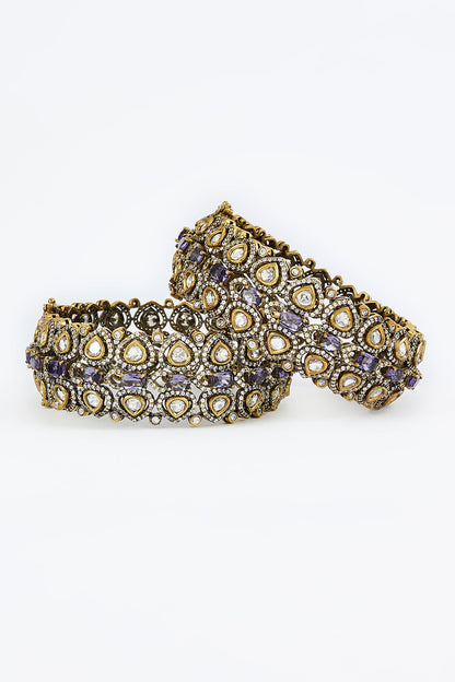 Gold & Purple Kundan Polki Bangles 