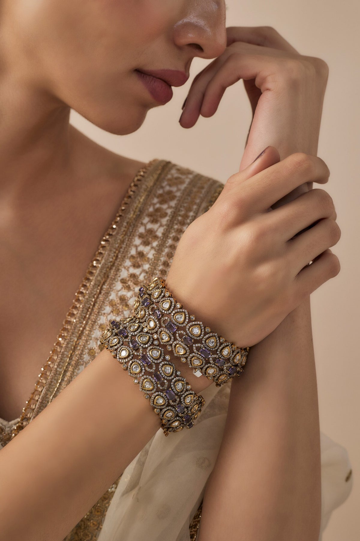Gold & Purple Kundan Polki Bangles 