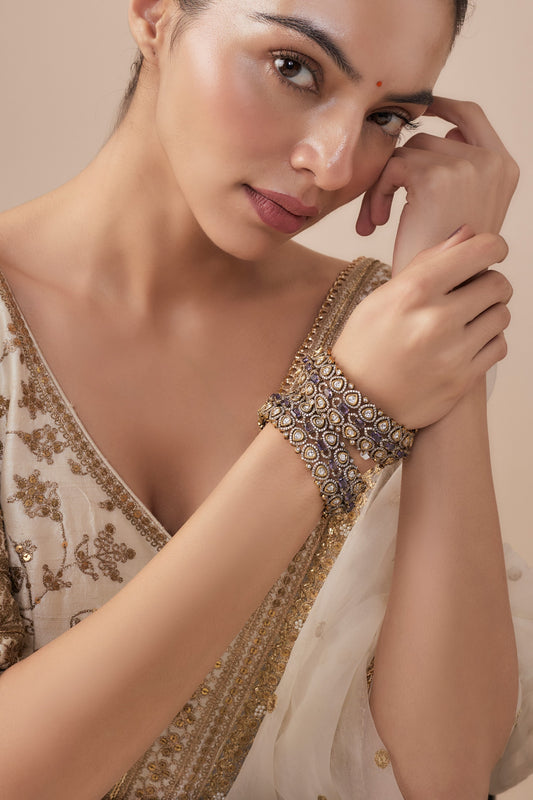 Gold & Purple Kundan Polki Bangles 