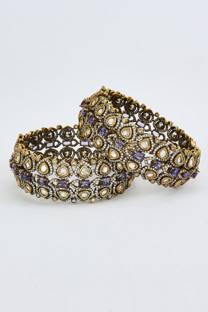Gold & Purple Kundan Polki Bangles 