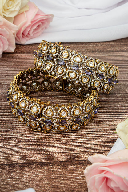 Gold & Purple Kundan Polki Bangles 