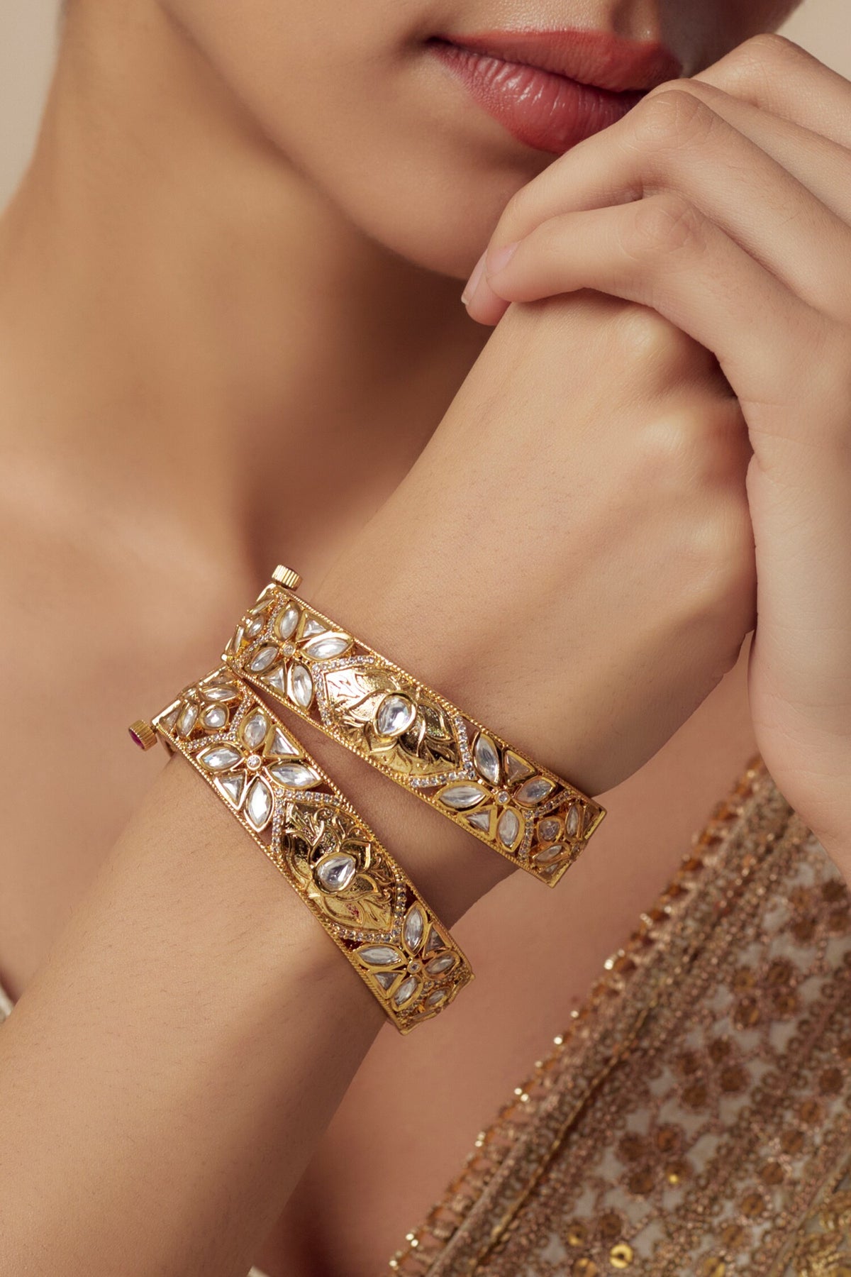 Gold Kundan Polki Designer Bangles 