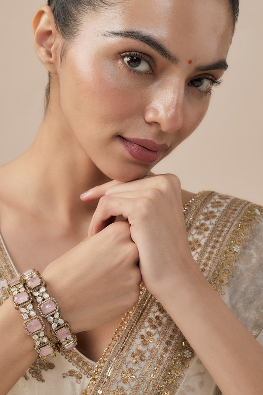 Gold & Pink Zircon Designer Bangles 