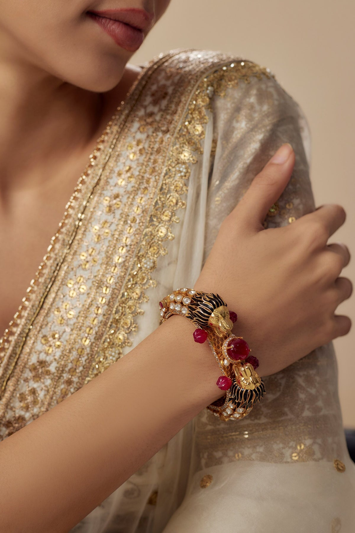 Gold & Red Kundan Polki Designer Bangle 