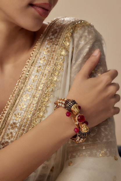 Gold & Red Kundan Polki Designer Bangle 
