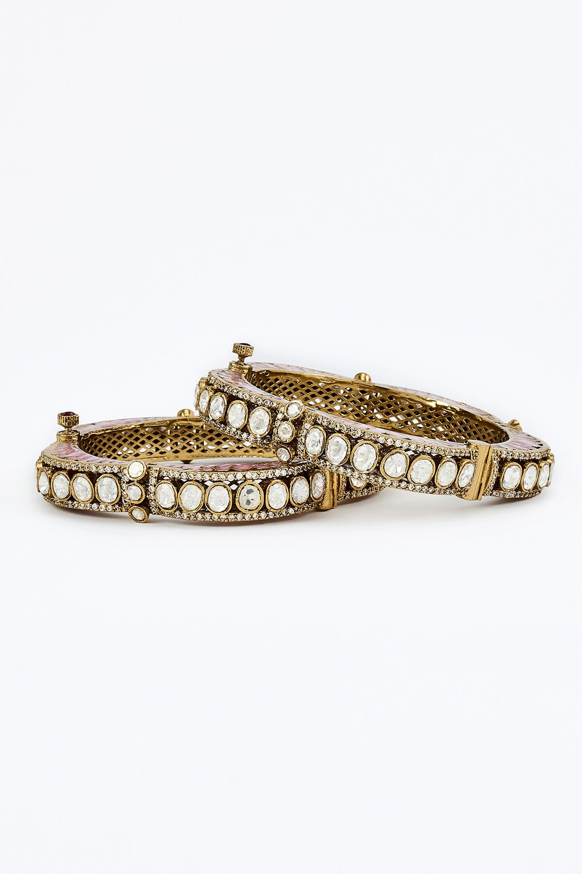 Gold & Pink Kundan Polki Bangles 