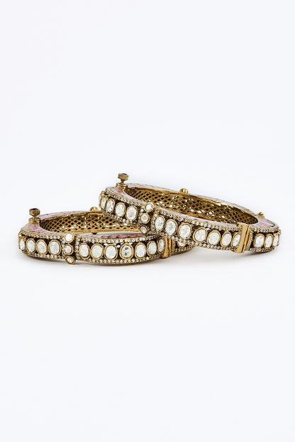 Gold & Pink Kundan Polki Bangles 