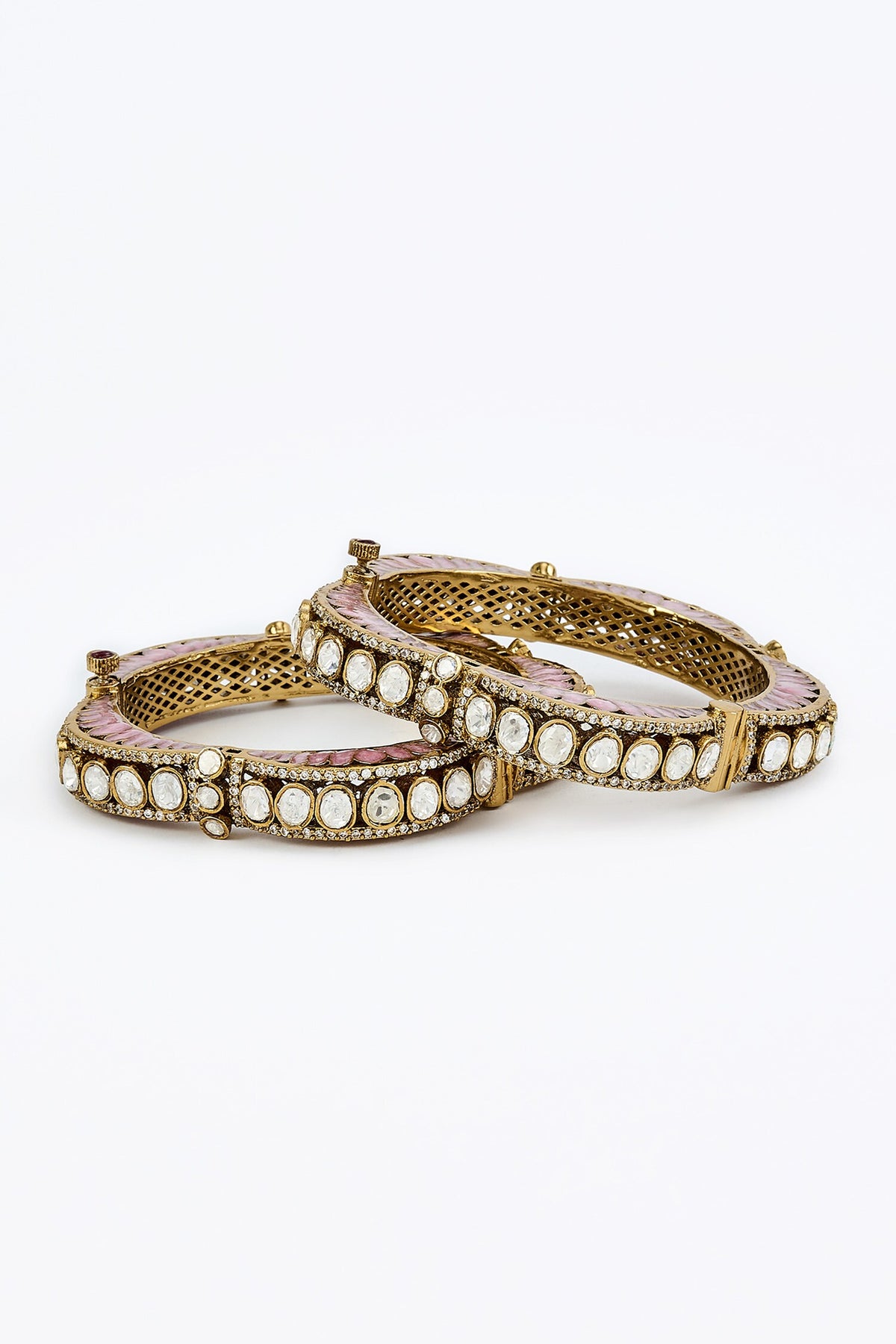 Gold & Pink Kundan Polki Bangles 