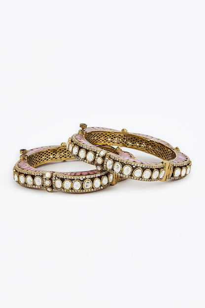 Gold & Pink Kundan Polki Bangles 