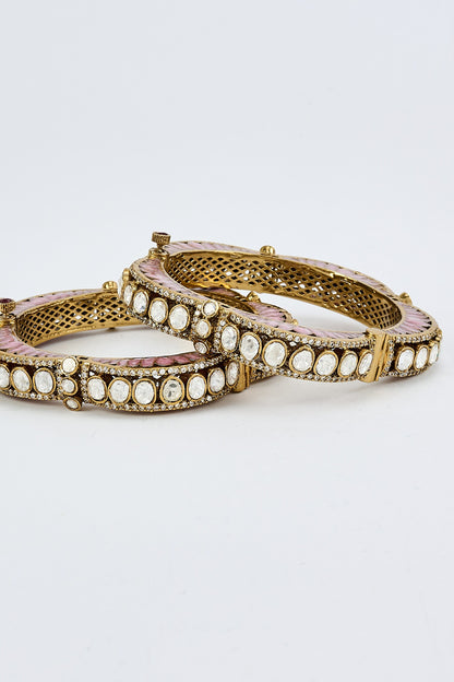 Gold & Pink Kundan Polki Bangles 