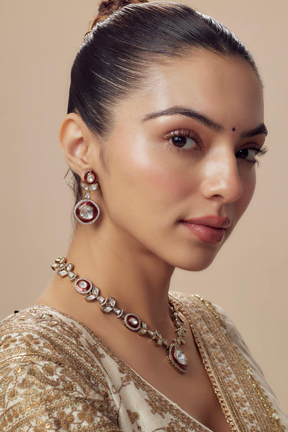 Kundan Polki Necklace & Earring Set 