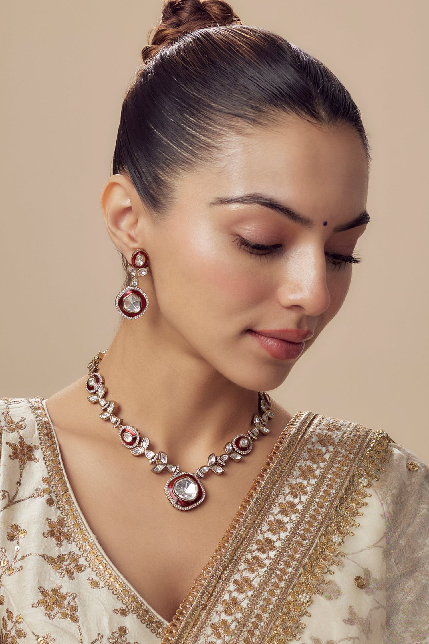 Kundan Polki Necklace & Earring Set 
