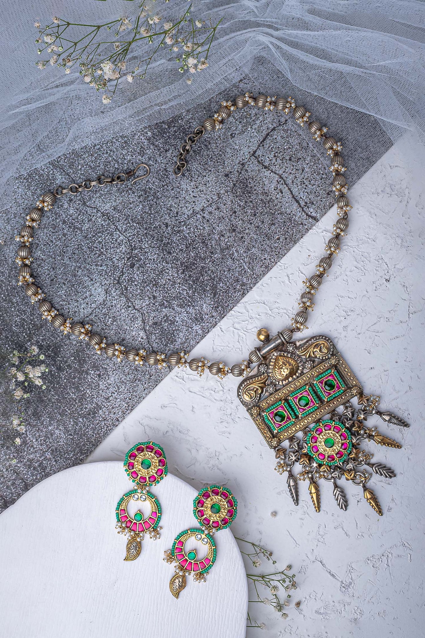 Kundan Polki Necklace & Earring Set 