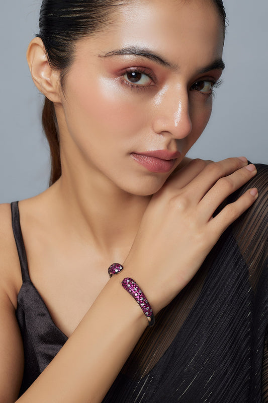 Zircon Embellished Silver Kada 