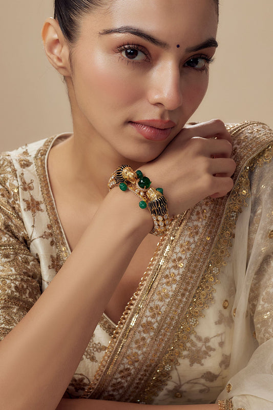 Gold & Green Kundan Polki Bangle 