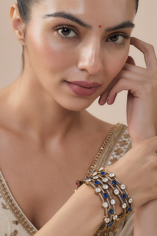 Gold & Blue Kundan Polki Bangles 