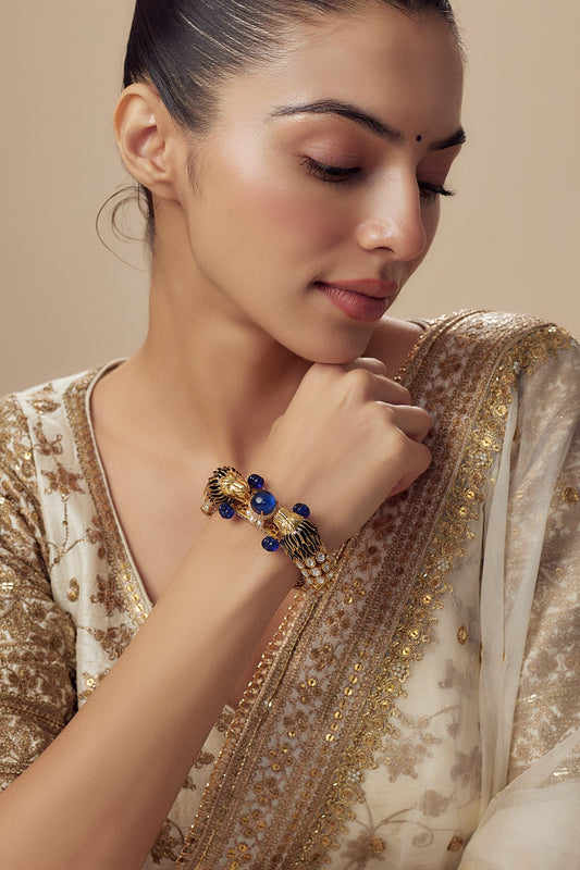 Gold & Blue Kundan Polki Bangle 