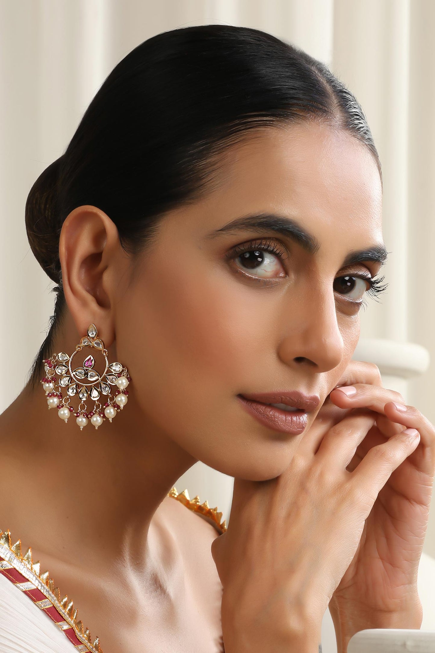Red Polki Chandbali Earrings 