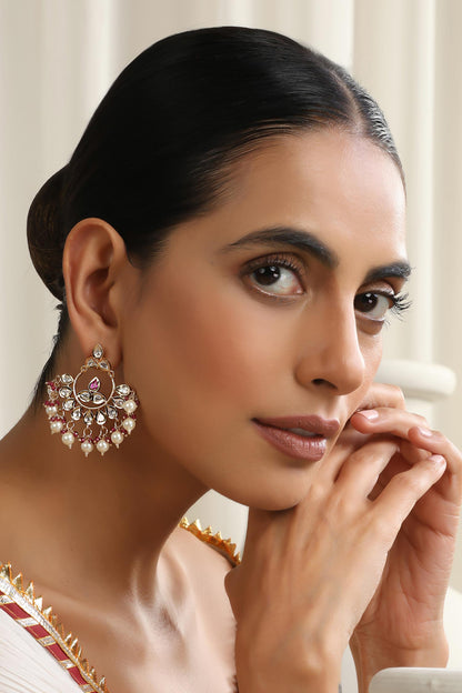 Red Polki Chandbali Earrings 