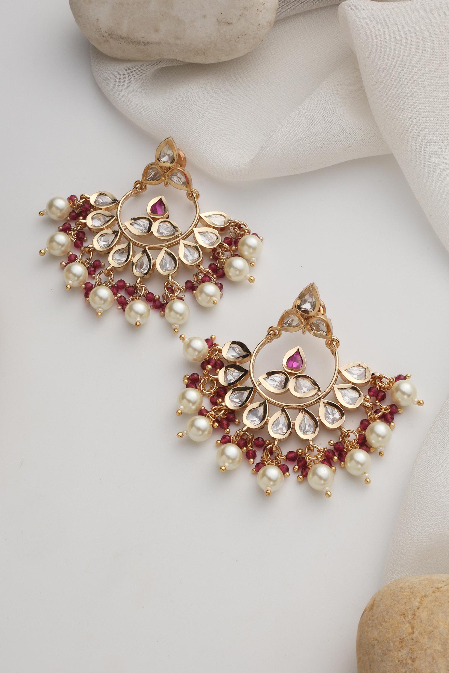 Red Polki Chandbali Earrings 