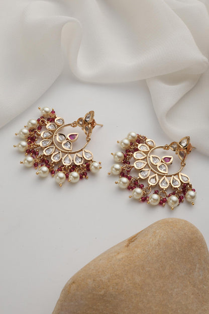 Red Polki Chandbali Earrings 