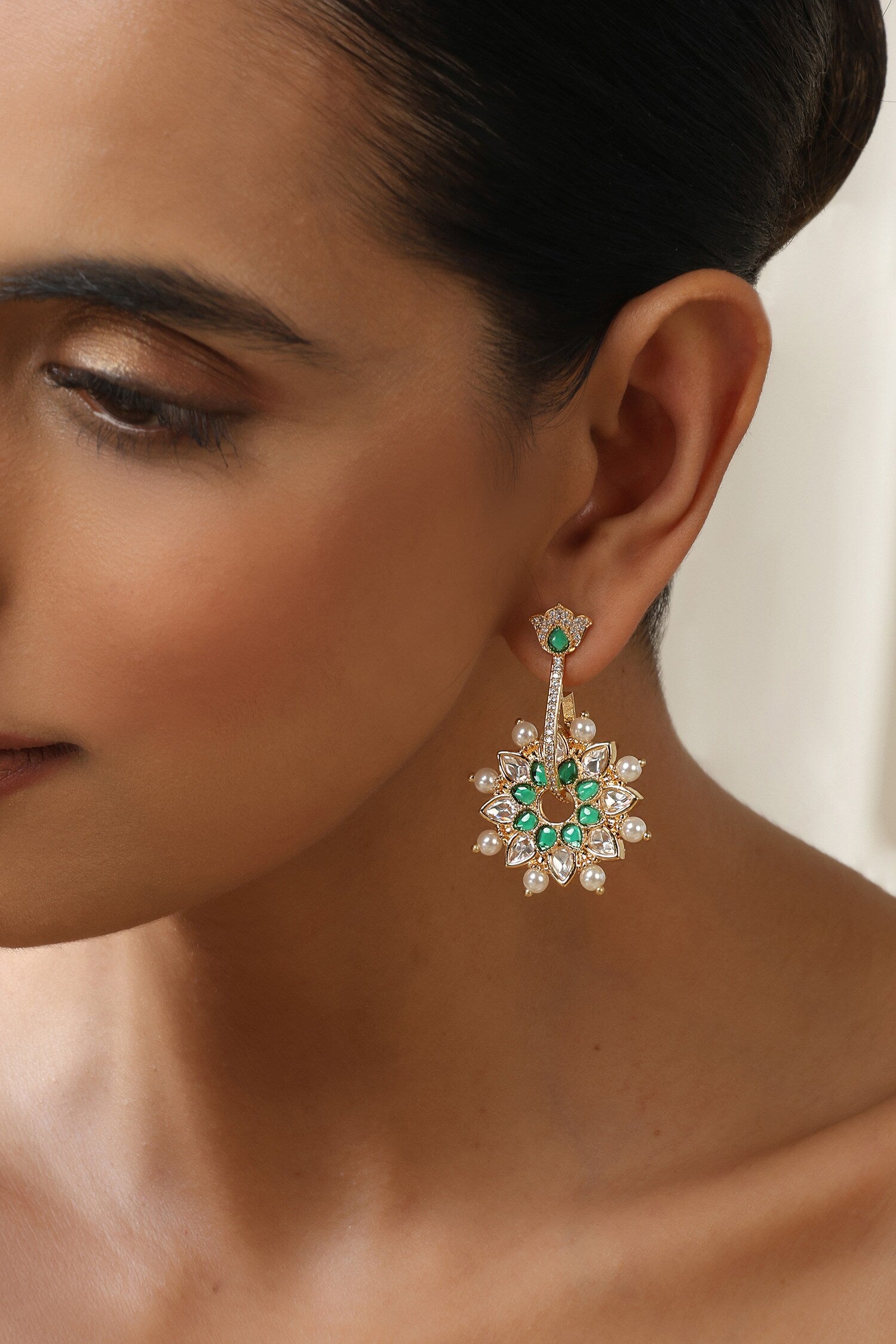 Green Polki Dangler Earrings 