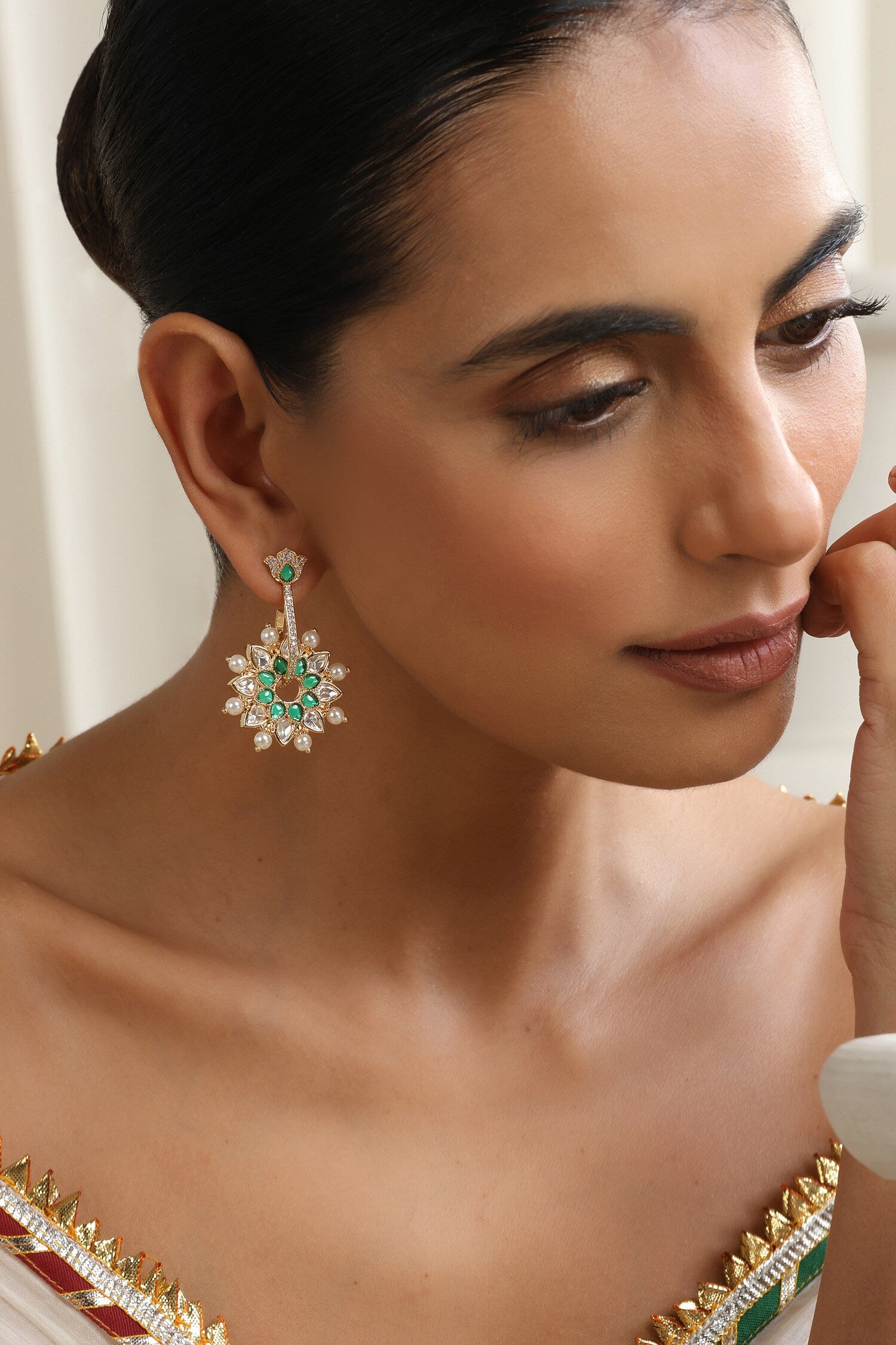 Green Polki Dangler Earrings 