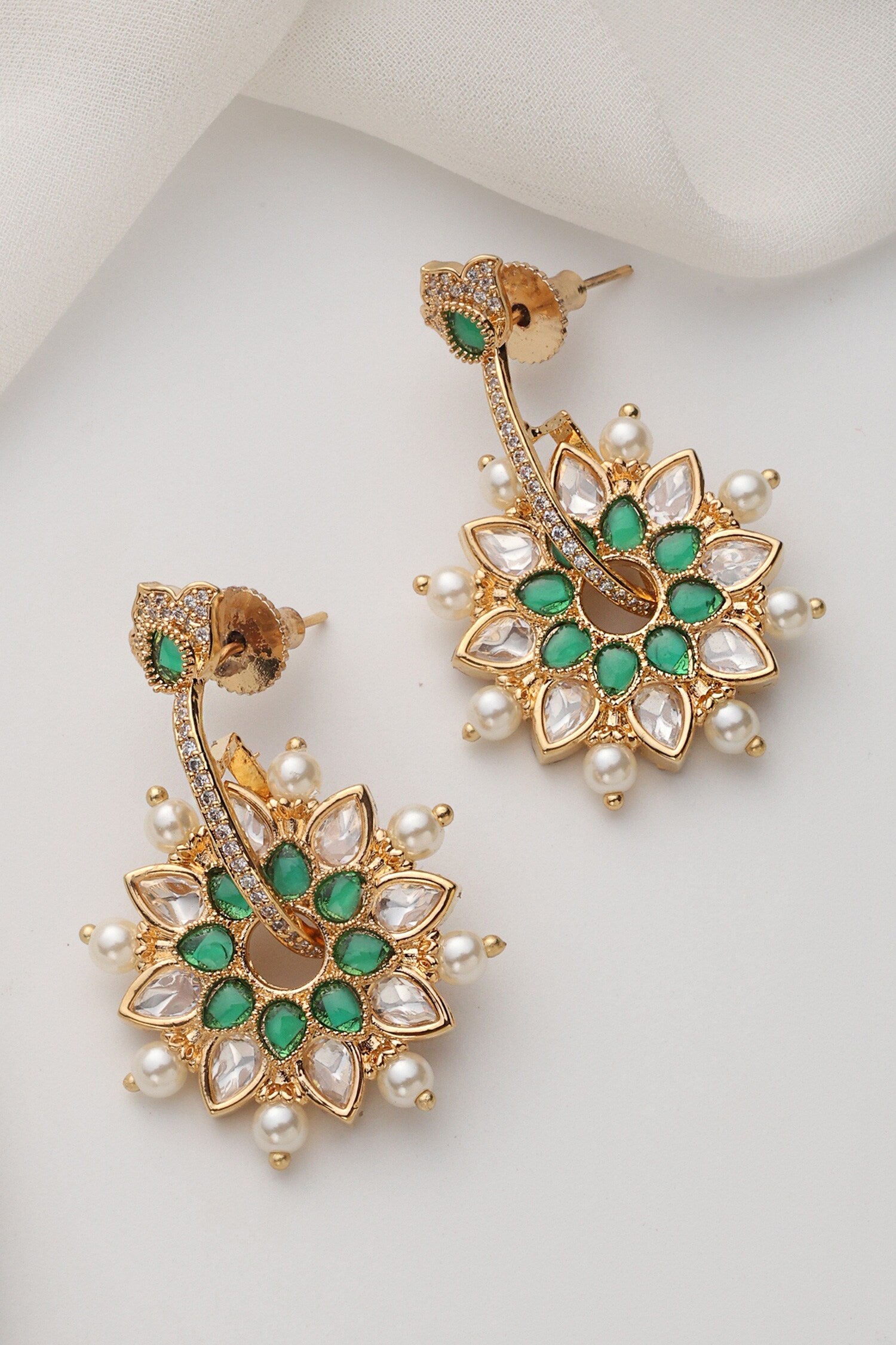 Green Polki Dangler Earrings 