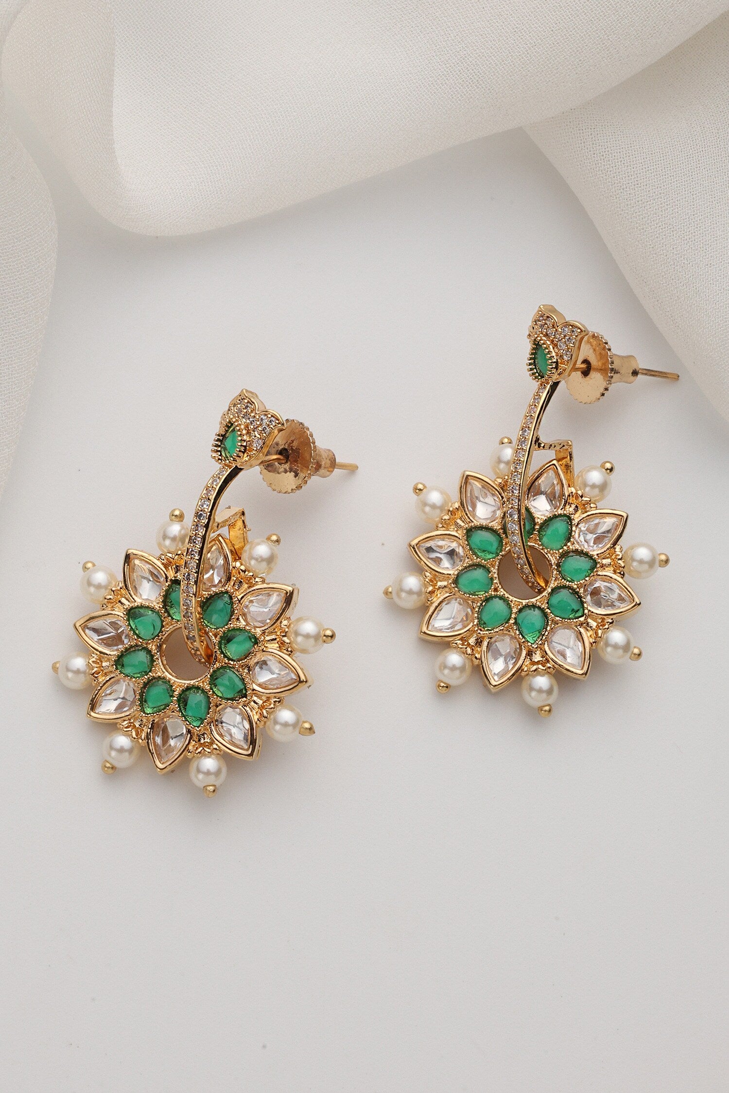 Green Polki Dangler Earrings 