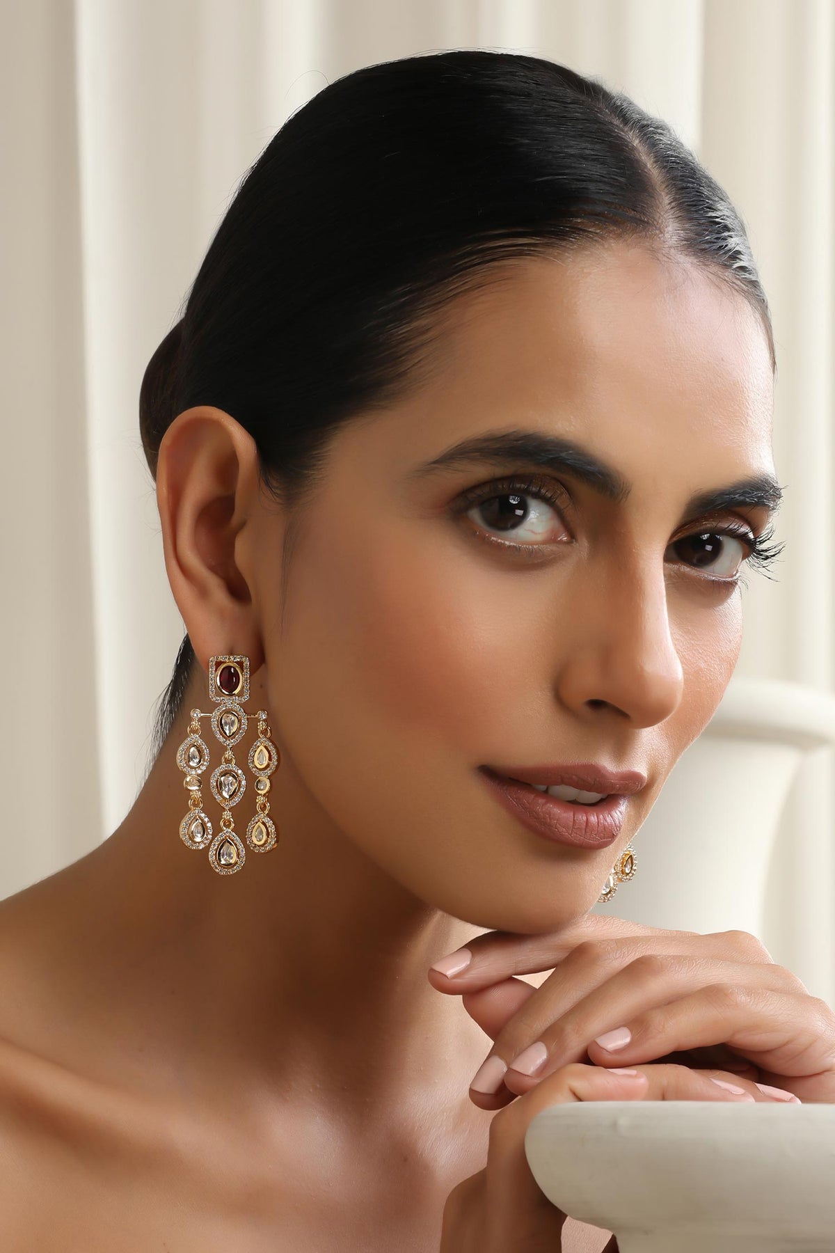 Red Polki Dangler Earrings 