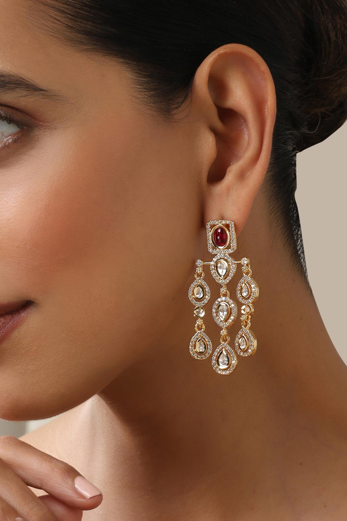 Red Polki Dangler Earrings 