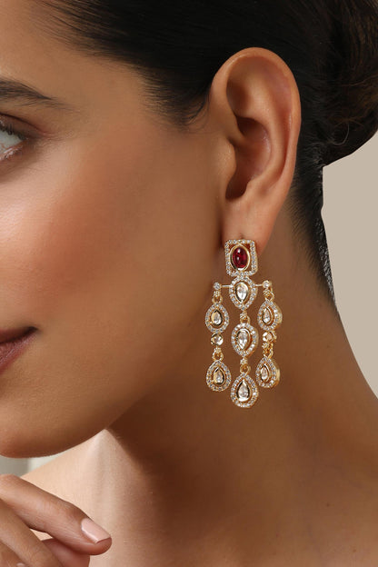 Red Polki Dangler Earrings 