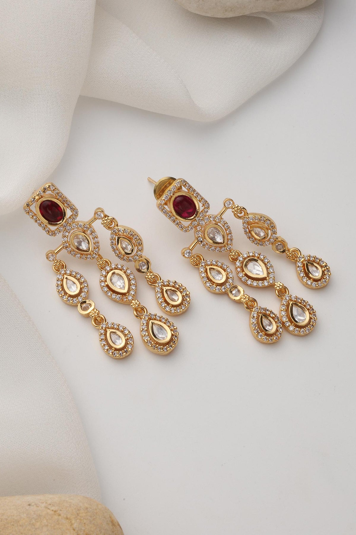 Red Polki Dangler Earrings 