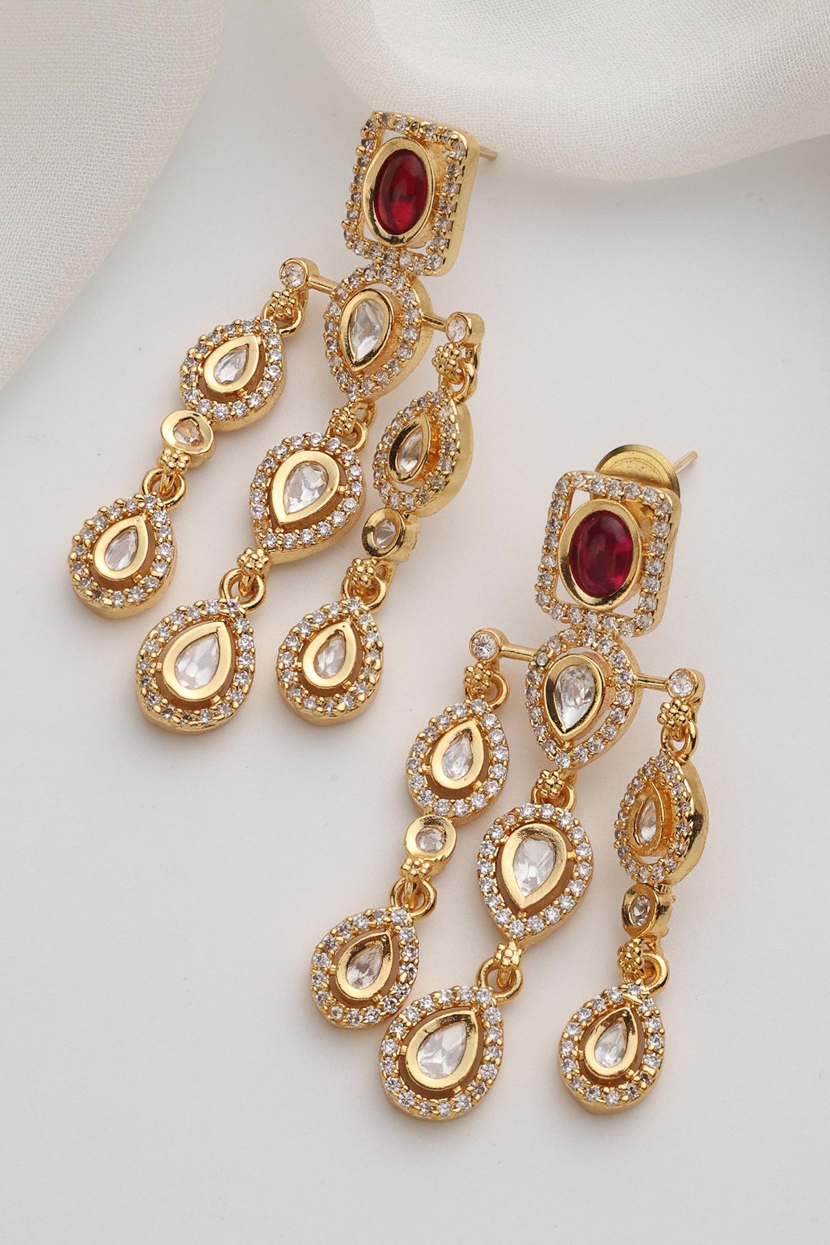 Red Polki Dangler Earrings 